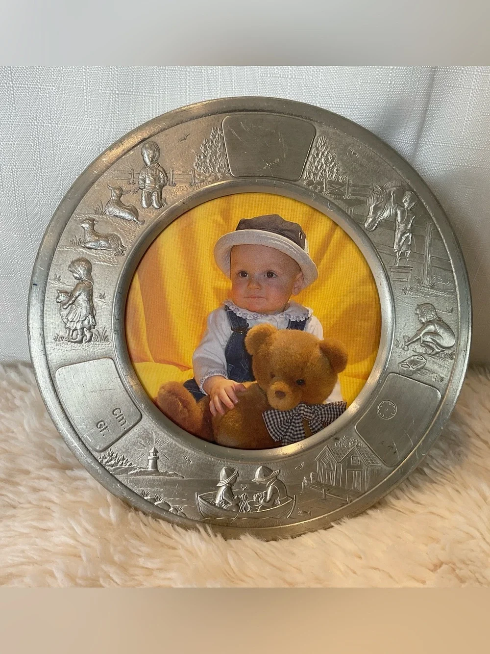 Round Silver Decorative Baby-Themed Picture Frame